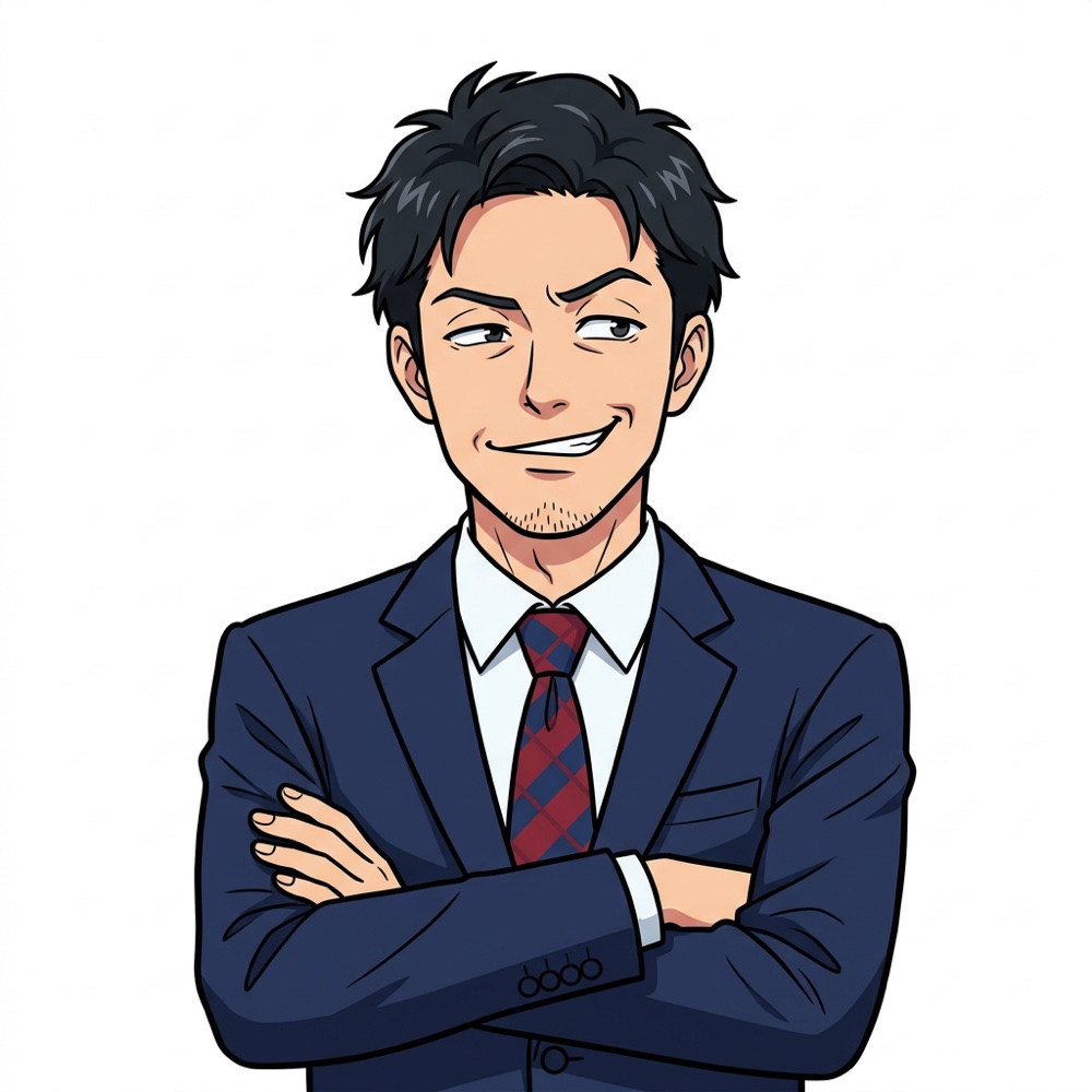 根拠なく腕組みする営業マン